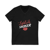 Lipstick Smoker Short Sleeve V-Neck Tee-Black