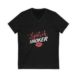 Lipstick Smoker Short Sleeve V-Neck Tee-Black