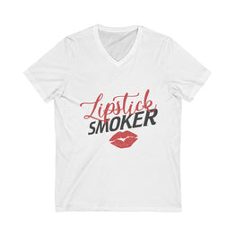 Lipstick Smoker Short Sleeve V-Neck Tee-White