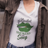 Lipstick Smokers Are Sexy Short Sleeve V-Neck Tee-White