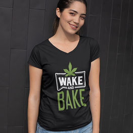 Wake & Bake Short Sleeve V-Neck Tee-Black