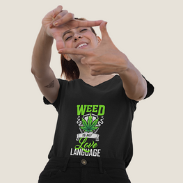 Weed Is My Love Language Short Sleeve V-Neck Tee-Black
