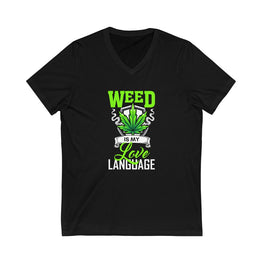 Weed Is My Love Language Short Sleeve V-Neck Tee-Black